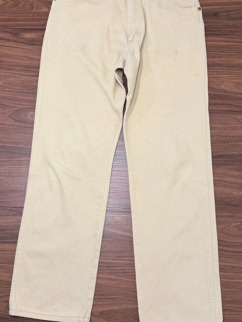 Vintage Wrangler USA Made Cream Denim Straight Jeans 34x32 Western Cowboy
